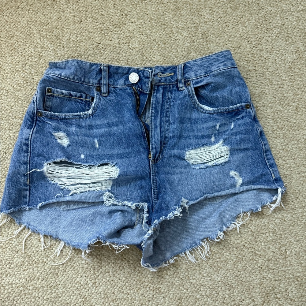 Garage Distressed Blue Denim Women Shorts
